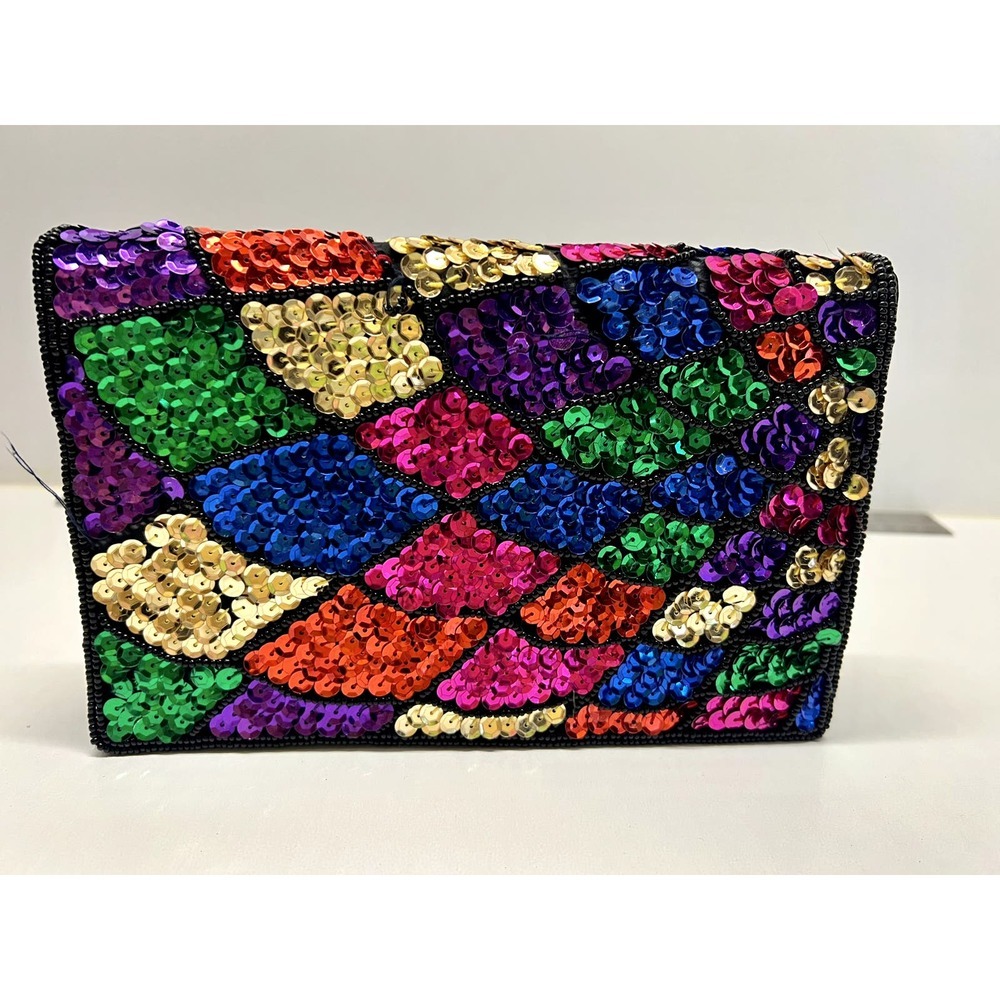Vintage 80s Sequined Sparkle Beaded Crossbody Purse